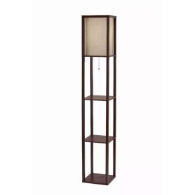 Floor Lamp with Walnut Wood Finish Storage Shelves (Pack of 1)