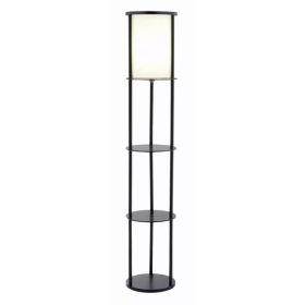 Black Wood Finish Floor Lamp with Circular Storage Shelves (Pack of 1)