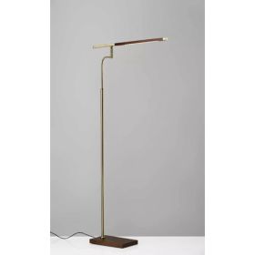 Thin Silhouette Adjustable LED Floor Lamp with Walnut Wood Finish and Antique Brass Accents (Pack of 1)