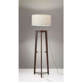 Walnut Wood Finish Floor Lamp with Glass Shelves (Pack of 1)