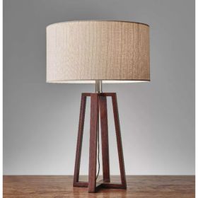 Walnut Wood Finish Linen Fabric Shade Table Lamp (Pack of 1)