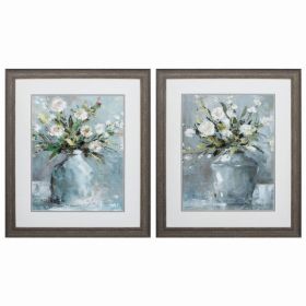 24" X 28" Distressed Wood Toned Frame Country Bouquet (Set of 2)