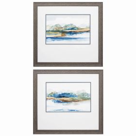 28" X 26" Distressed Wood Toned Frame Blue Serenity (Set of 2)
