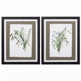 20" X 25" Distressed Black Frame Green Bouquet (Set of 2)