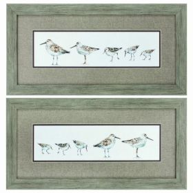 26" X 13" Woodtoned Frame Pebbles & Sandpipers (Set of 2)