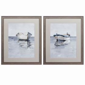 27" X 33" Distressed Wood Toned Frame Boat On The Horizon (Set of 2)