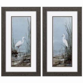 15" X 27" Woodtoned Frame Island Egret (Set of 2)