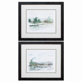 21" X 18" Distressed Black Frame Spring Watercolor (Set of 2)
