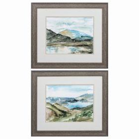 22" X 19" Distressed Wood Toned Frame Watercolor Views (Set of 2)