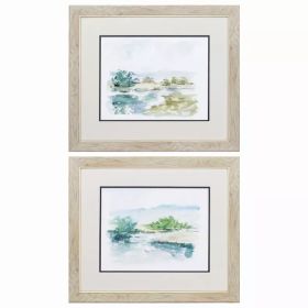 22" X 19" White Frame Spring Watercolor (Set of 2)
