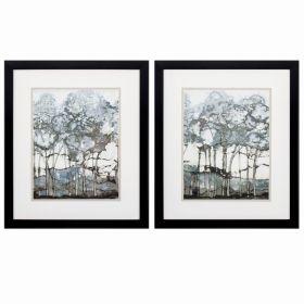 18" X 21" Dark Wood Toned Frame Watercolor Forest (Set of 2)