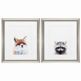 19" X 22" Brushed Silver Frame Fox Racoon (Set of 2)