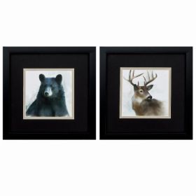 11" X 11" Silver Frame Bear Deer (Set of 2)