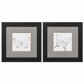 12" X 12" Distressed Black Frame Butterfly Impression (Set of 2)