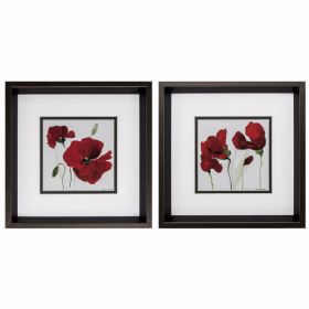 12" X 12" Brushed Silver Frame Red Poppy (Set of 2)