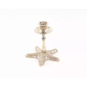 Silver Finish Star Fish Taper Candle Holder (Pack of 1)