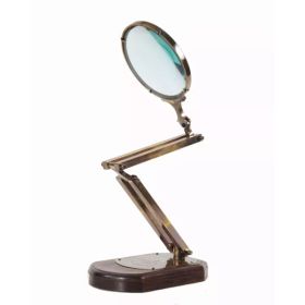 7.5" x 14.5" x 28" Brass Big Magnifier Glass With Wooden Base (Pack of 1)