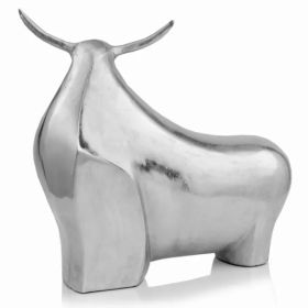 7" x 21" x 19.5" Rough Silver Extra Large Abstract Bull Sculpture (Pack of 1)