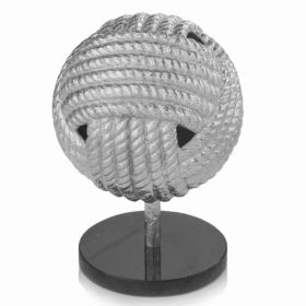 8" x 8" x 10.5" Rough Silver Black Rope Ball Sculpture (Pack of 1)