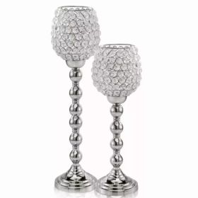 Tall 18" Silver Crystal  Bling Candleholder (Pack of 1)