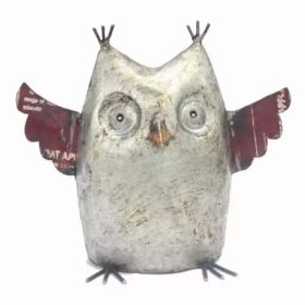 3.5" x 8" x 6.5" Silver Red Yellow Reclaimed Iron Owl (Pack of 1)