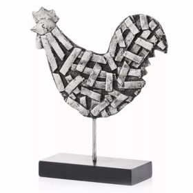 3" x 9.5" x 10.5" Silver and Black Strap Rooster (Pack of 1)