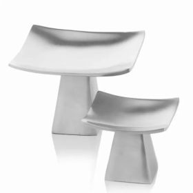 6" x 6" x 4" Matte Silver Pedestal Candle Holders Set of 2