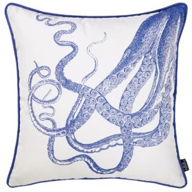Square White And Blue Octopus decorative Throw Pillow Cover (Pack of 1)