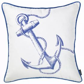 Blue and White Nautical Anchor decorative Throw Pillow Cover (Pack of 1)