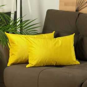 21"x14" Yellow Velvet decorative Throw Pillow Cover (2 Pieces in set) (Pack of 1)