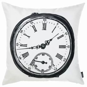 18"x18" Black and White Clock decorative Throw Pillow Cover Printed (Pack of 1)
