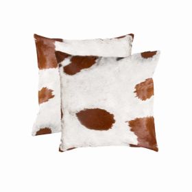 18" x 18" x 5" White And Brown Cowhide - Pillow 2-Pack (Pack of 1)