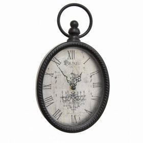 Oval Antiqued Silver Metal Clock with Roman Numerals (Pack of 1)