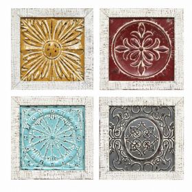 Distressed Medallion Metal and Wood Framed Wall Art (Pack of 1)