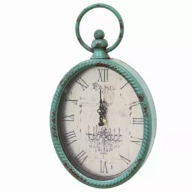 11.5" Teal Oval Vintage Look Metal Wall Clock (Pack of 1)
