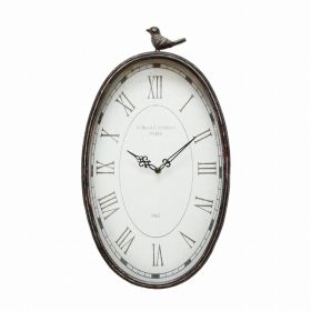 10.75" Oval Distressed Gunmetal Antique Bird Clock (Pack of 1)