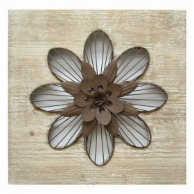 Distressed Flower Wood Wall decor with Metal Floral Centerpiece (Pack of 1)