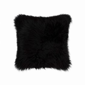 Contemporary Square Black New Zealand Sheepskin Accent Pillow (Pack of 1)