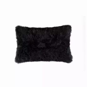 18" x 18"Modern Black New Zealand Sheepskin Pillow (Pack of 1)