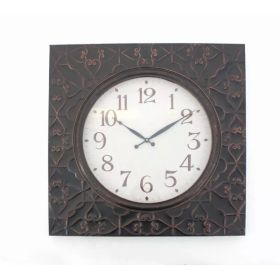 28" x 28" x 2" Brown Vintage Square Brass Metal  Wall Clock (Pack of 1)
