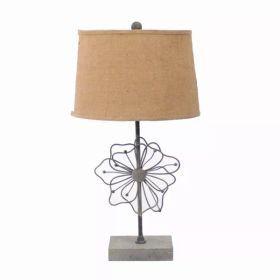 11" x 15" x 27.75" Tan, Country Cottage with Blooming Flower Pedestal - Table Lamp (Pack of 1)