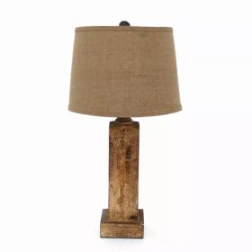 5.5" x 5.5" x 27" Brown, Rustic with Round Linen Shade - Table Lamp (Pack of 1)