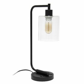 Lalia Home Modern Iron Desk Lamp with USB Port and Glass Shade (Pack of 1)