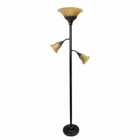 Lalia Home Torchiere Floor Lamp with 2 Reading Lights and Scalloped Glass Shades (Pack of 1)