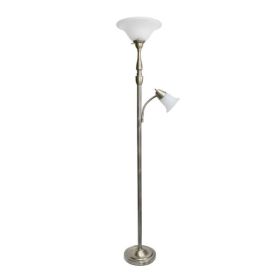 Lalia Home Torchiere Floor Lamp with Reading Light and Marble Glass Shades (Pack of 1)