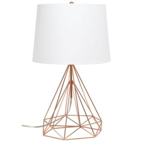 Lalia Home Geometric White Matte Wired Table Lamp with Fabric Shade (Pack of 1)