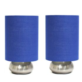 Simple Designs Gemini 2 Pack Mini Touch Lamp with Brushed Nickel Base and Fabric Shades (Pack of 1 Pack of 2)