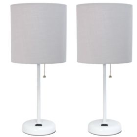 LimeLights Stick Lamp with Charging Outlet and Fabric Shade 2 Pack Set (Pack of 2)