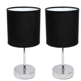 Simple Designs Chrome Mini Basic Table Lamp with Fabric Shade (Set of 2)