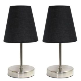 Simple Designs Sand Nickel Mini Basic Table Lamp with Fabric Shade (Set of 2)